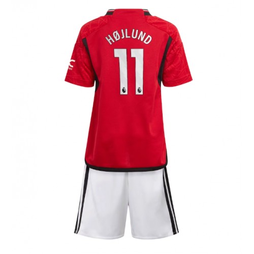 Otroški Nogometni dresi Manchester United Rasmus Hojlund #11 Domači 2023-24 Kratek Rokav (+ Kratke hlače)